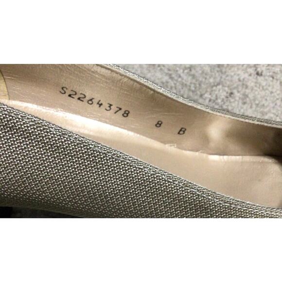 Stuart Weitzman Gold Tan Fabric Low Block Heel Pump Leather Sole Made In Spain 8 - Picture 4 of 6